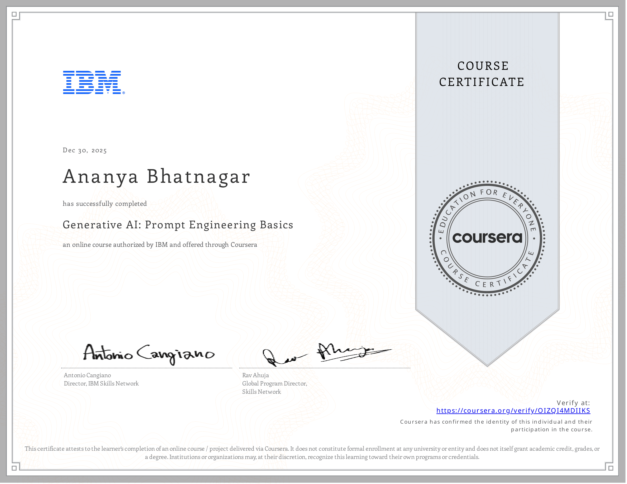 Certificate P9